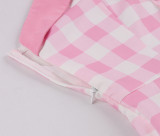 Women's Summer Slim Waist Sweet Halter Neck Straps Pink Plaid Dress