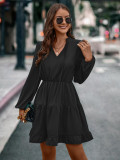 Autumn And Winter Women's V-Neck Lace-Up Long-Sleeved Dress