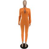 Women's Sexy Solid Color Long Sleeve Sports Jumpsuit