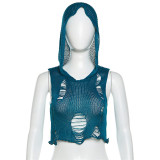 Autumn Women's Fashion Casual Sleeveless Hollow Pullover Knitting Hooded Slim Vest Top