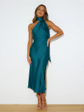 Summer Women's Fashion Slim Fit Chic Satin Slit Evening Dress