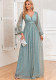 Women's Glittery Pleated Elastic See-Through Long Sleeve V-Neck Legant Evening Gown