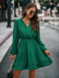 Autumn And Winter Women's V-Neck Lace-Up Long-Sleeved Dress