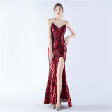 Women Lace-Up Sequin Evening Dress