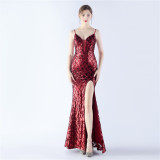 Women Lace-Up Sequin Evening Dress