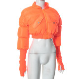 Women Winter Stand Collar Padded Crop Jacket