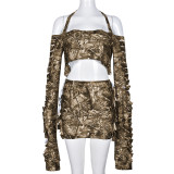 Women Summer Style Crop Top and Camouflage Skirt Two-piece Set