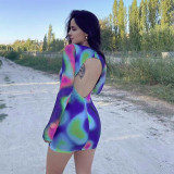 Women Sexy Printed Backless Bodycon Dress
