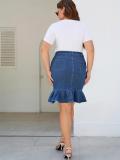 Plus Size Women Lace Solid Stretch Denim Skirt