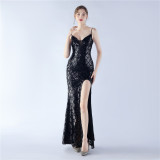 Women Lace-Up Sequin Evening Dress