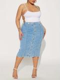 Plus Size Women Bodycon Stretch Denim Skirt