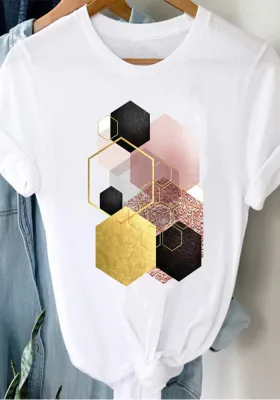 Women Round Neck Printed Short Sleeve T-Shirt