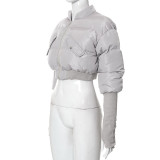 Women Winter Stand Collar Padded Crop Jacket