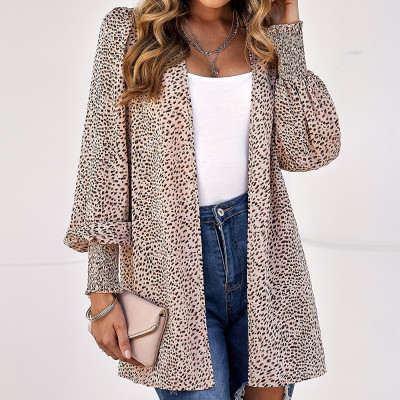 Plus Size Women French Leopard Print Cardigan Jacket