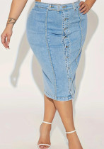 Plus Size Women Bodycon Stretch Denim Skirt