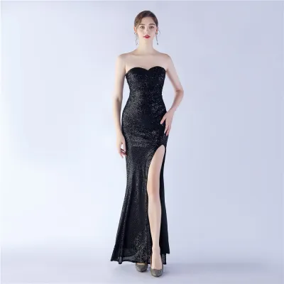 Women Sequins Strapless Evening Gown