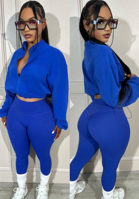 Women Loose Zipper Top And Pant Two Piece Set
