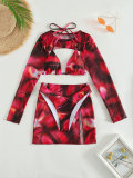 Women Tie Dye Cover Up Beach Skirt Swimsuit Three-Piece Bikini
