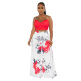 Women Sexy Sling Printed Wide Leg Pants Two-piece Set