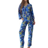 Women's Suit Autumn Style Fashionable Bright Printed Loose Long Sleeve Straight Pants Two Piece Set
