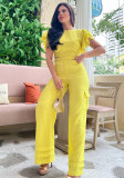 Fashion Fresh And Sweet Ruffled Top High Waist Wide Leg Cargo Pants Casual Suit