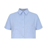 Summer Fashionable And Versatile Turndown Collar Short-Sleeved Striped Pocket Shirt Top