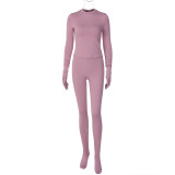 Women's Fall Fashion Round Neck Long Sleeve Top Slim Tight Pants Suit For Women
