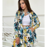 Autumn Fashion Floral Print Plus Size Loose Top High Waisted Wide Leg Pants Women Casual Suit