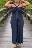 Sexy Solid Color Irregular One Piece Multi-Way Lace-Up Maxi Dress