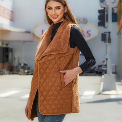 Women's Autumn Fashion Versatile Fleece Patchwork Sleeveless Coat Vest For Women