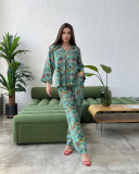 Women's Suit Autumn Style Fashionable Bright Printed Loose Long Sleeve Straight Pants Two Piece Set