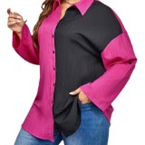 Chic Elegant Career Long Sleeve Turndown Collar Color Block Shirt Top