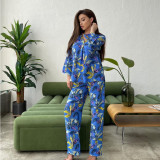 Women's Suit Autumn Style Fashionable Bright Printed Loose Long Sleeve Straight Pants Two Piece Set