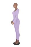 Women Autumn Rib Square Neck Puff Sleeve Long Sleeve Sexy Slim Jumpsuit