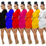 Fashionable Women's Solid Color One Shoulder Round Neck Sexy Dress