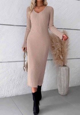 Women's Autumn And Winter Chic Elegant Solid Color V-Neck Long Sleeve Sweater