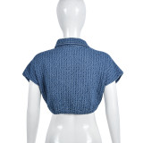 Women's Autumn Slim Waist Lace Short Sleeve Denim Short Shirt For Women