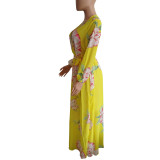 Women's Printed Chiffon Sexy V-Neck Maxi Dress
