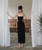 Summer Straps Sexy Low Back Glitter Hollow Long Dress For Women