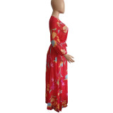 Women's Printed Chiffon Sexy V-Neck Maxi Dress