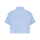 Summer Fashionable And Versatile Turndown Collar Short-Sleeved Striped Pocket Shirt Top