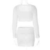 Women French Lace Square Neck Long Sleeve Crop Top and Sexy Mini Skirt Two-piece Set