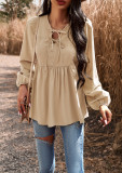 Women Chic Career Solid V Neck Long Sleeve Top
