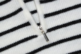 Striped Knitting Sweater Autumn Women's Long Sleeve Zipper Half Turtleneck Contrasting Color Crop Top