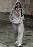 Women's Autumn Casual Hooded Long Sleeve Hoodies Slim Solid Color Tight Pants Two Piece Set