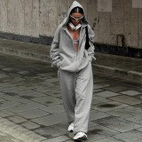 Women's Autumn Casual Hooded Long Sleeve Hoodies Slim Solid Color Tight Pants Two Piece Set