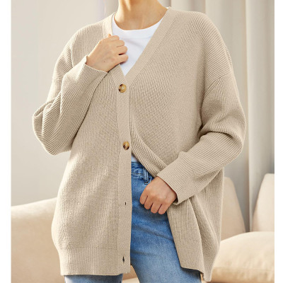 Knitting Cardigan Women's Button V-Neck Solid Color Sweater For Women