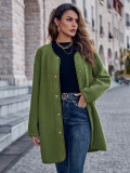 Fashionable Women's Autumn And Winter Casual Solid Color Round Neck Single Breasted Long Sleeve Jacket