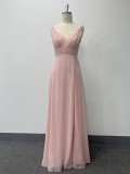 Sleeveless V-Neck Pleated Side Slits Chiffon Solid Color Evening Dress
