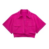 Summer Stretch Linen Blend Multicolor Short Shirt For Women